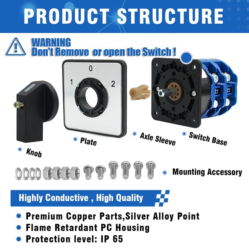 KEYMOO 125A Rotary Changeover Switch, 660V 3 Position 2 Phase