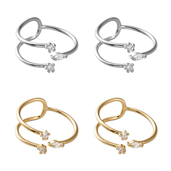 HOBBIESAY 4Pcs Layered Thin Rings Size 5-7 Rhinestone Finger Rings