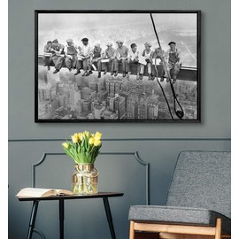 artprints1stop Floating Frame Canvas Print Wall Art - Vintage Photo of The Lunch ATOP a Skyscraper - 36x24 inches
