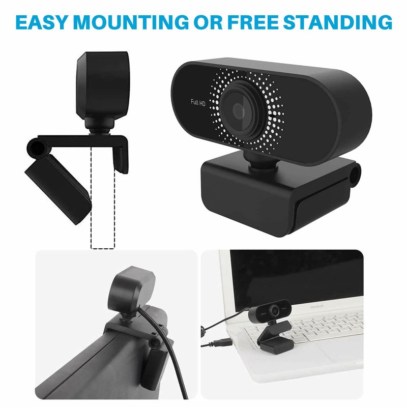 Full HD 1080P Webcam With Microphone, Privacy Cover, USB Computer