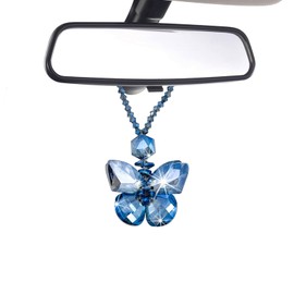povtii Crystal Butterfly Car Hanging Ornament, Sun Catcher Lucky Rearview Hanging Decoration Gift for Women, Car Accessories (Dark Blue)