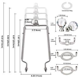 WEAVERBIRD Lamp Shade Harp Bracket 7 8 9 10 Inch Adjustable Lamp Harp Kit with 3/8 Standard Saddle,E14 E26 E27 Light Base UNO Fitter Adapter Converter Finial Set and Crystal Lamp Finial Knob,Silver