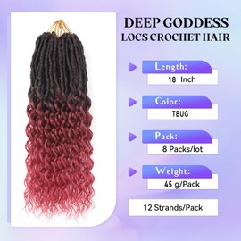 Deep Goddess LocsNew Soft Faux Locs Crochet Braids 18 Inch Deep Wave Pre Looped Crochet Hair for Black Women Hair Extensions(18 Inch 8 Pcs Tbug)