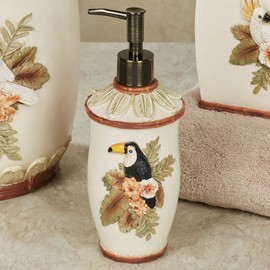Garden Tropics Cockatoo and Toucan Tropical Bird Bathroom Refillable Lotion Soap Dispenser
