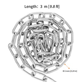 HOZEON 9.8 Feet x 1/4 Inch 304 Stainless Steel Chain Link, Heavy Duty Metal Chain, Stainless Steel Utility Chain for Hanging, Camping, Guardrail, Swing Chain, Towing, Silver