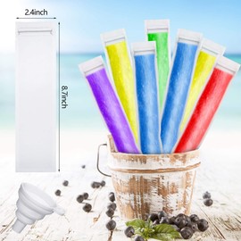 300 Pieces Disposable Ice Mold Bags 8.7 x 2.4 Inch Mold Bags Homemade Ice Lolly Bags with 3 Funnels Freeze Snacks Freezer Tubes for Healthy Snacks Juice Fruit Smoothies Yogurt Ice Cream