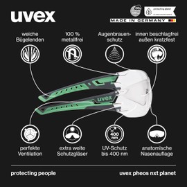 Uvex pheos nxt planet - safety glasses - temple glasses supravision excellence technology - metal-free, anti-fog and scratch-resistant - one size - anthracite/jade, transparent