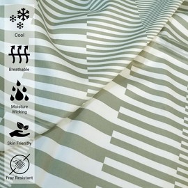 Pizuna Pure 100% Cotton King Duvet Cover Set, Luxurious 400 Thread Count Long Staple Cotton Sateen Weave with Button Closure (Combed Green Cascade Stripe Cotton Duvet Cover King)