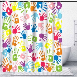 NTETSN Watercolor Shower Curtain, Handprint in Rainbow Color Bathroom Curtain for Kids Bathroom Curtain, Washable Polyester Fabric Shower Curtains, 72 X 78 Inches, YLYYNT2488