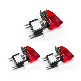 FSTURIOS 3PCS Rocker Toggle Switch, 12V 20A LED Light Toggle Switch with Waterproof Safety Cover, ASW-07D Heavy Duty SPST 3 Pin Rocker ON/Off Control for Racing Cars Trucks Boats (Red)
