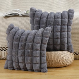 Madizz Faux Wool Grey Cushion Covers 20x20 inch, 50x50 cm, Set of 2 Super Soft Boho Throw Pillow Covers Decorative Textured Throw Pillows for Sofa Bedroom