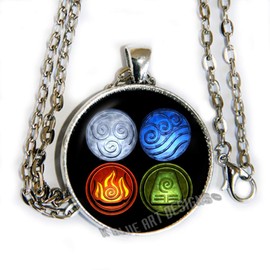 Four elements inspired glass cab photo pendant necklace
