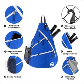 A11N Pickleball Bag, Reversible Crossbody Sling Bag/Backpack for Women Men, Blue & White