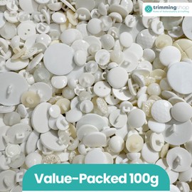 Trimming Shop 100g Assorted White & Off-White Buttons – Mixed Resin Craft Buttons in Various Sizes (11mm–28mm) for Sewing, Knitting, Scrapbooking, DIY, Children's Crafts & Decorative Projects