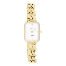 Oozoo Vintage Damen Uhr Gold/Weiß | Armbanduhr Damen mit Metall chunky Armband | Moderne Uhr für Frauen - Edle Analog Damenuhr in rechteckig C20362 (20x26mm)