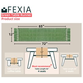 FEXIA Green Table Runner with Tassels for Christmas Decor 72 Inches Long Macrame Table Runner for Home Decor Farmhouse Rusitic Table Runner for Dining Bedroom Xmas Decorations (12x72 Inches)