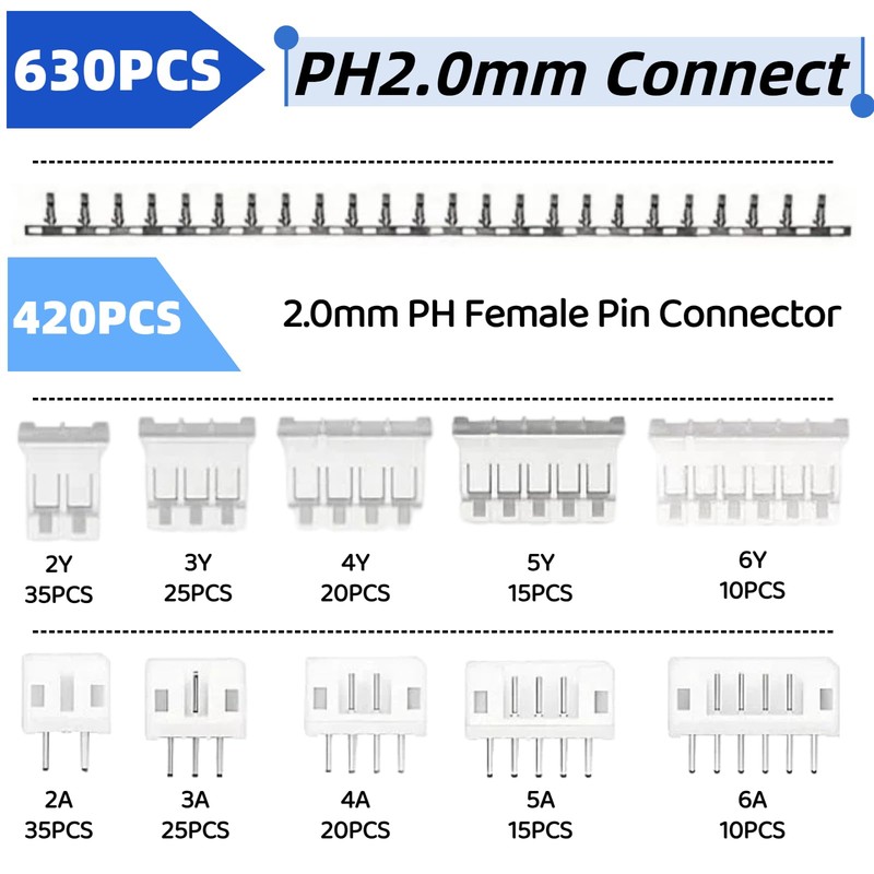 EGSCST 630PCS JST PH Connector Kit PH2.0mm Adapter Cable Terminal