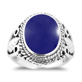 AeraVida - Anillo de plata de ley 925 de imitación azul de lapis-lázuli de inspiración clásico | Bonitos anillos de boda para mujer | Anillos de plata de ley casuales de ajuste cómodo para mujer | Regalo para hija | Tamaños de anillos de plata de ley, 27