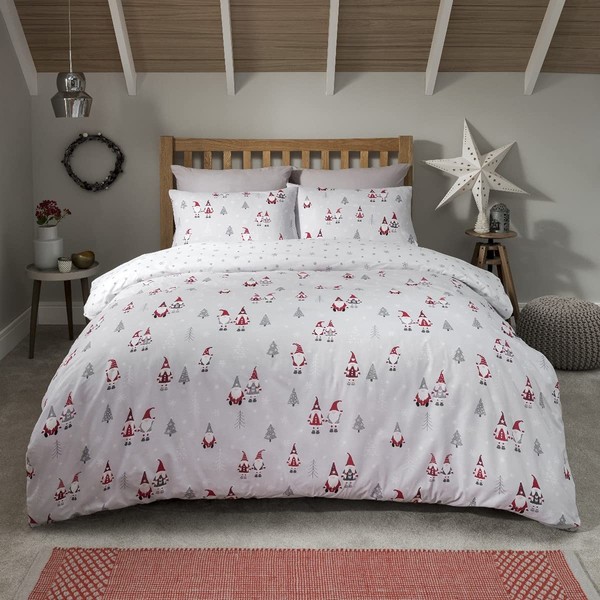 Sleepdown Christmas Gonks Santa Multi Reversible Soft Easy Care Duvet Cover Quilt Bedding Set with Pillowcase - Single (135cm x 200cm)