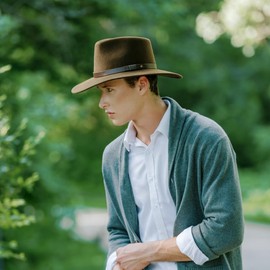 Bigalli 100% Wool Felt Australian Hat for Women Men Crushable Waterproof Nubuck Leather Band | Outback Cowboy Cowgirl | Moss Medium