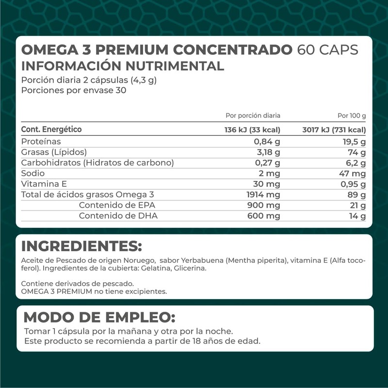 PRONAT Omega 3 Premium Concentrado (60 Cápsulas) - Suplemento Alimenticio
