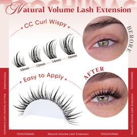 TOOCHUNAG Wispy Eyelash Clusters Manga Lashes Extensions 10-16mm Cluster Lashes Individual 144pcs Natural Lash Clusters Wet Tip DIY Soft Cluster Eyelash Extensions