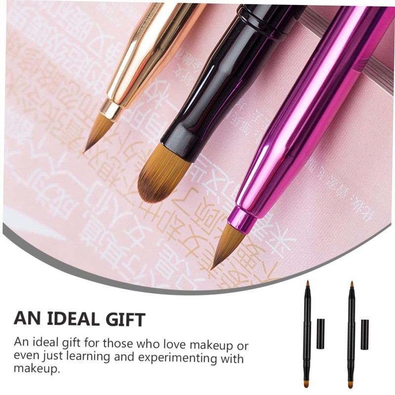 FRCOLOR 2pcs Retractable Double-ended Lip and Eyeliner Brush Portable Makeup