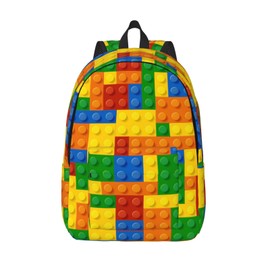 GVGOAGL Blocks Colorful Fun Pattern Backpack for Girls Boys Women Lightweight Canvas Bookbag Casual Daypack for Travel Outdoor Camping, 17 Inch, Blocks Colorful Fun Pattern, Large, Daypack Backpacks