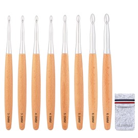 Beech Wood Crochet Hooks 3.0mm~6.5mm, Ergonomic Crochet Hooks Set with Roll Felt Case
