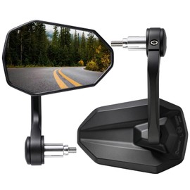 evermotor Motorcycle Handlebar End Mirrors, Motorcycle Mirrors E-Approved, 360° Rotation, for M8 Thread & Handlebar Diameter 13-15mm and 17-19mm, Aluminium, Matt Black, Pair