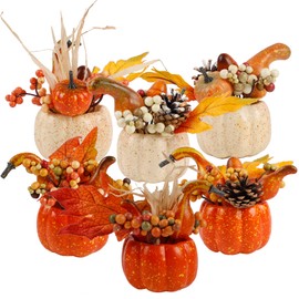 winemana Fall Decorations for Home - Set of 6 Artificial Pumpkin, Berry & Pine Cone Table Centerpiece for Office, Thanksgiving, Bathroom Kitchen Autumn Decor