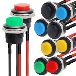 RUNCCI-YUN Pack of 10 3V-6V-12V-24V Mini Round Momentary Button, 16 mm Pre-Wired Mini Momentary Push Button, 2 Pin Round Pressure Switch for Horn Car Dashboard Boat Arduino DIY