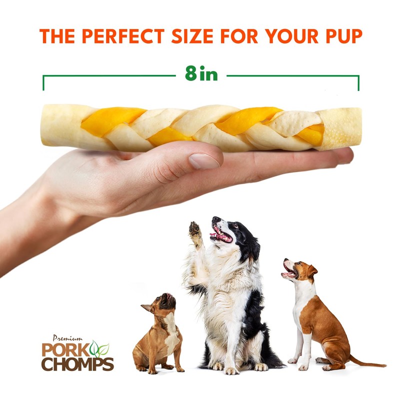 Pork Chomps Roasted Pork Skin Dog Chew, 8-inch Braid, Peanut