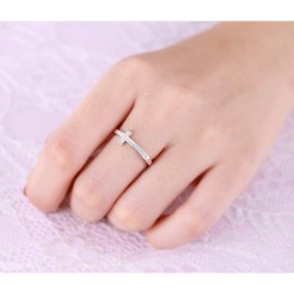 DAOCHONG 925 Sterling Silver Sideways Cross Ring Engraved Faith Hope Love Ring Inspirational Jewelry Gift for Women Size 5-10 (9)