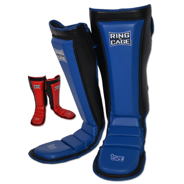Ring to Cage Ultima GelTech MMA Muay Thai Grappling Shin Instep Shin Guards (Blue, Large)