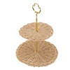 2 Tier Rattan Serving Standing Trays Round Woven Bread Fruit