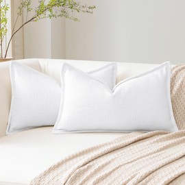 Artscope Set of 2 Cushion Covers, Plain Throw Cushion Cover, Linen Cushion Cover, 30 x 50 cm, Modern Cushion Cover, Decorative Cushion, Sofa Cushion for Living Room, Bedroom, Home Decor, White