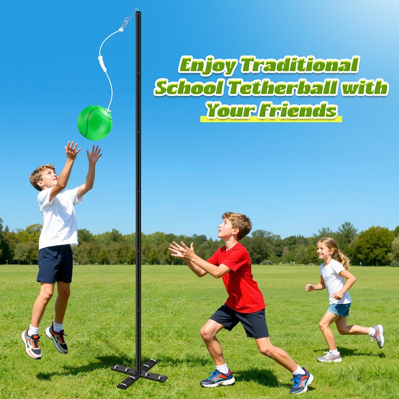 Backyard Tetherball Set with Ball & Rope, Adjustable Tetherball Set,