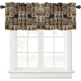 Retro Rustic Deer Valance Curtains, Bear Wildlife Pine Tree Farmhouse Lodge Cottage Hunting Country Style Valance Curtains for Bedroom Living Room 54x18inch