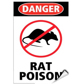 Danger Rat Posion Hazard Sign Poison Warning Signs Label Decal Sticker 5 inches x 7 inches