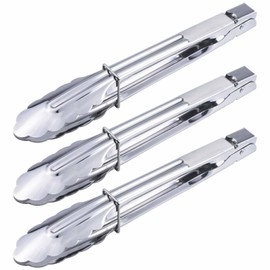 9 Inch Stainless Steel Serving Tongs Metal Cooking Tongs with Scalloped Gripping Edge Kitchen Tongs (9-Inch 3 Pieces)