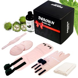 DEROWN Castor Oil Pack Wrap Kit - All in One Gift Box with 8oz Organic Castor Oil, 9 Pack Reusable Organic Cotton Compress for Body