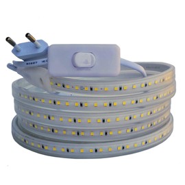 Ahorraluz 220V 2835 120LEDs/m High Brightness with Switch Waterproof Cold/Neutral Waterproof IP67 Strip (Warm White, 0.5m), 5.5W, 5