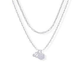 PAVOI Rhodium Plated Initial Letter Pendant Layered Necklace for Women - Alphabet Letter Statement Layering Necklace - Letter D, White Gold, Cubic Zirconia