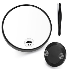 40-fache Vergrößerungsspiegel, 8,8cm Vergrösserungsspiegel mit Saugnapf und Pinzette, Spiegel mit Vergrößerung, Reise Schminkspiegel Kosmetikspiegel Schwarz für Zupfen von Augenbrauen, Make-up