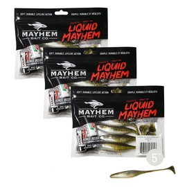 Liquid Mayhem Jerk, 5" Soft Plastic Walleye Lures – Easy to Rig Jerkbait with Lifelike Action – Includes Bonus 10ml Attractant Gel – 3 Packs (15 Baits) – Watermelon Red Ghost