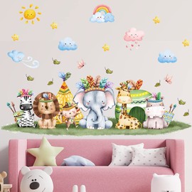 Condessacity Kids Cute Animals Rainbow Clouds Wall Stickers Removable Wallpaper Animation Wallpaper Japanese Style Waterproof Kids Room Kindergarten Nursery Wall Sticker