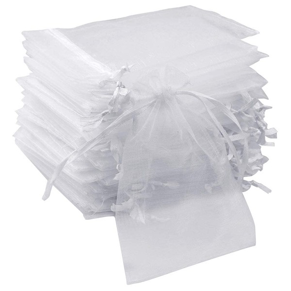 Tojwi 50pcs Organza Bags-Mix Color 3.54''x4.33''(9x11cm) Satin Drawstring Organza Pouch Wedding Party Favor Gift Bag Jewelry Watch Bags (White)