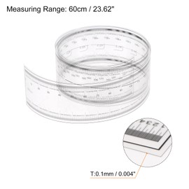 sourcing map Film Flexible Ruler 60 cm 0.1 mm Scale with R Angle & Wide Lines PET Plastic Folding Straight Ruler Calibration Soft Measuring Tool for Factory Transparent