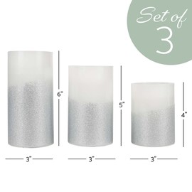 Elanze Designs Silver Tone Glitter 6 inch Wax LED Flameless Pillar Candles Set of 3